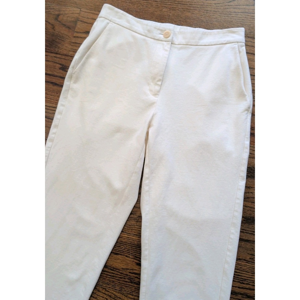 Eileen Fisher Ankle Pants Ivory Pockets 24" Sz PS Elastic Waist Org Cotton Blend